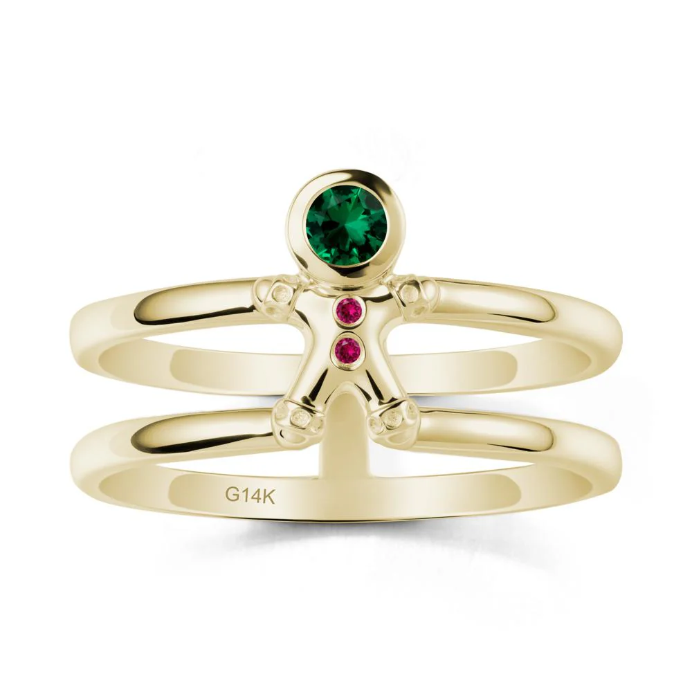 Bezel Setting Round Emerald and Ruby Ring - Image 4