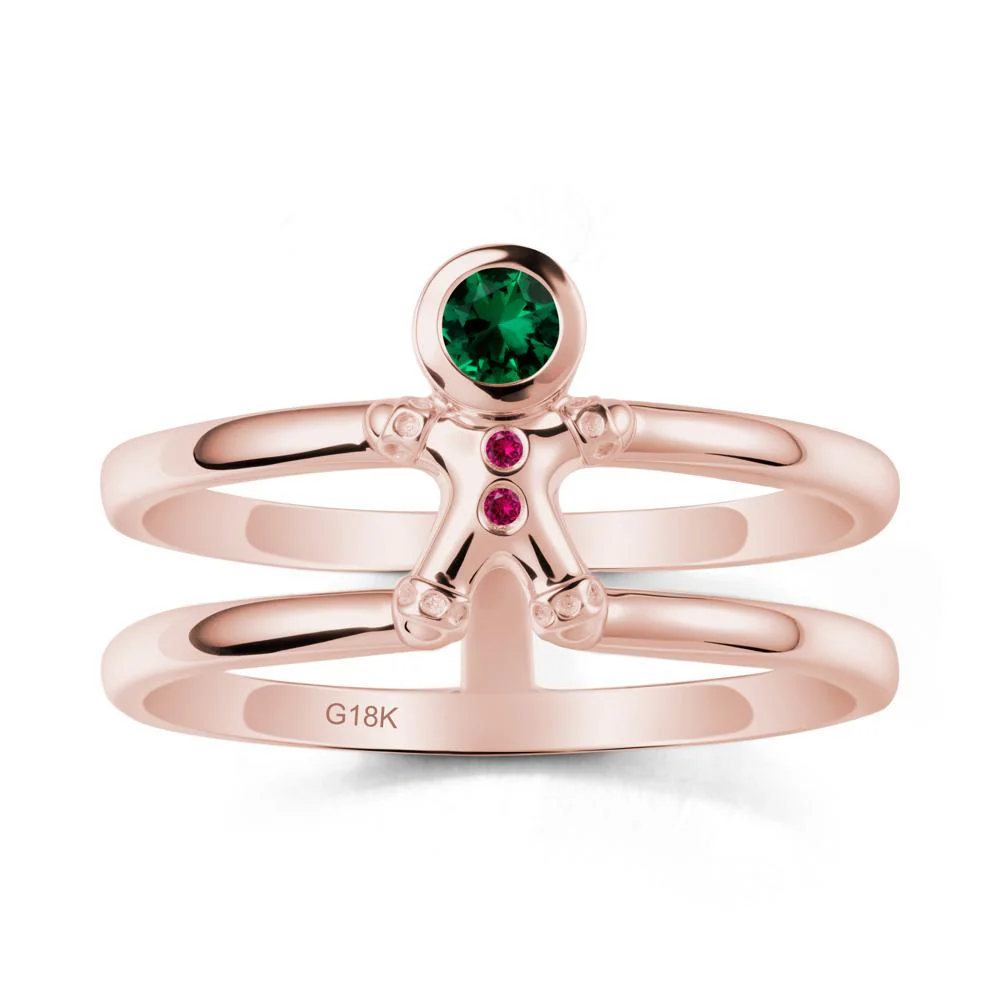 Bezel Setting Round Emerald and Ruby Ring - Image 5