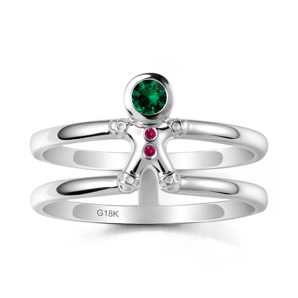 Bezel Setting Round Emerald and Ruby Ring - Image 6