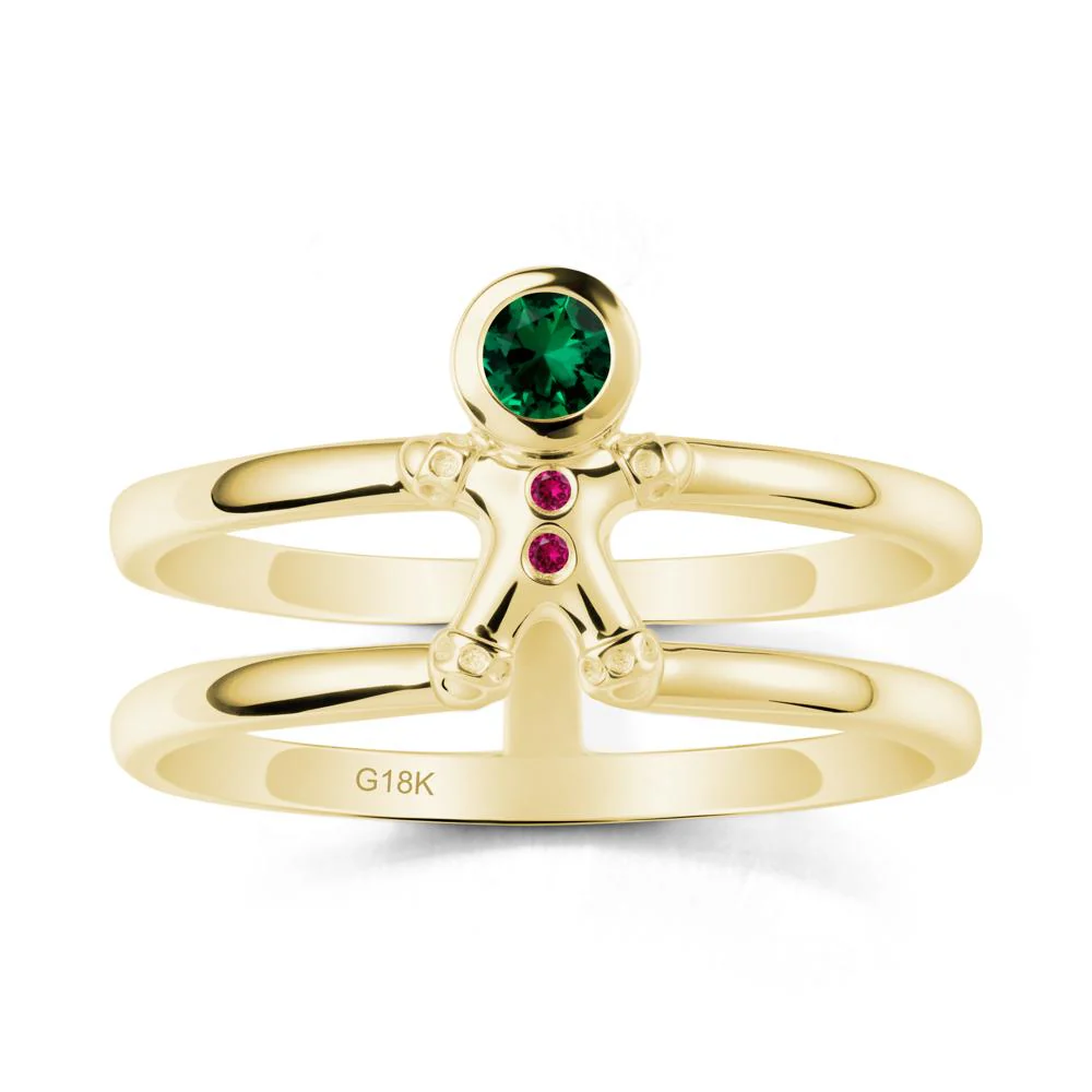 Bezel Setting Round Emerald and Ruby Ring - Image 7