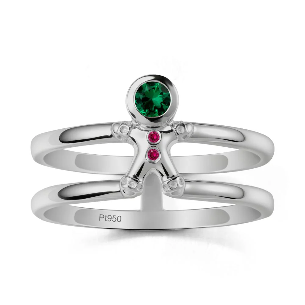 Bezel Setting Round Emerald and Ruby Ring - Image 8