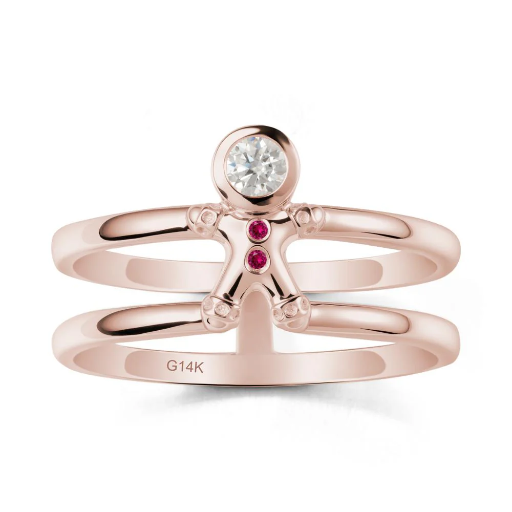 Christmas Moissanite and Ruby Ring-Gingerbread Man