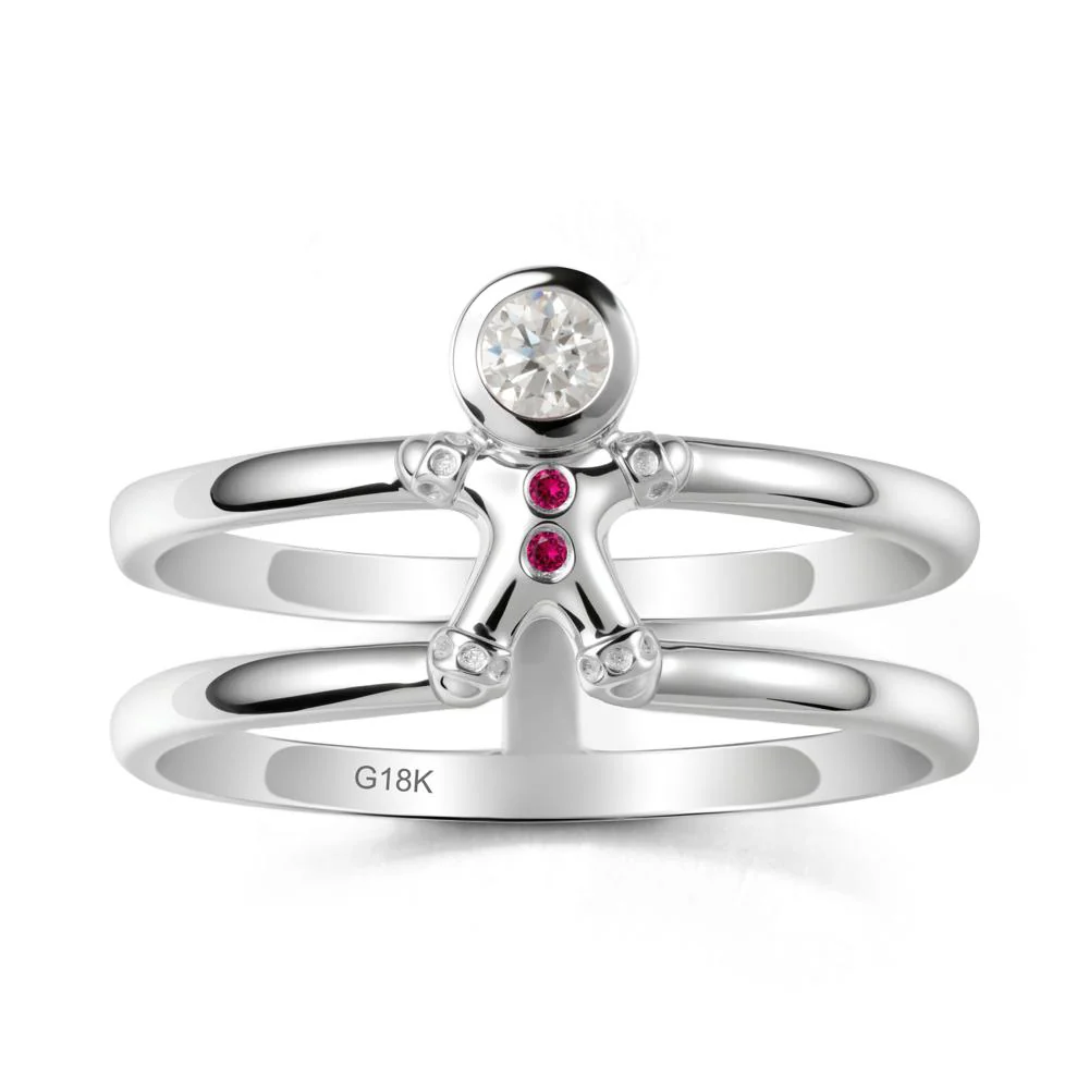 Christmas Moissanite and Ruby Ring-Gingerbread Man - Image 5