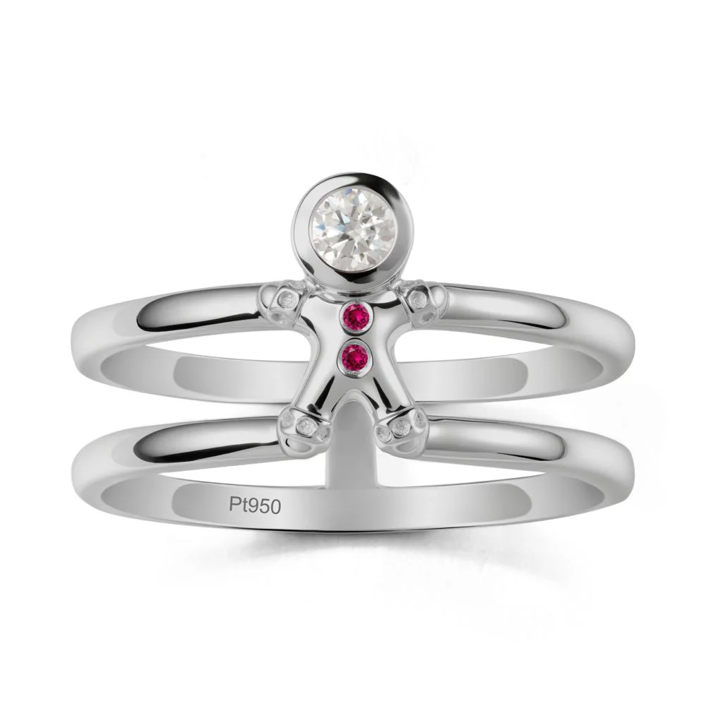 Christmas Moissanite and Ruby Ring-Gingerbread Man - Image 8