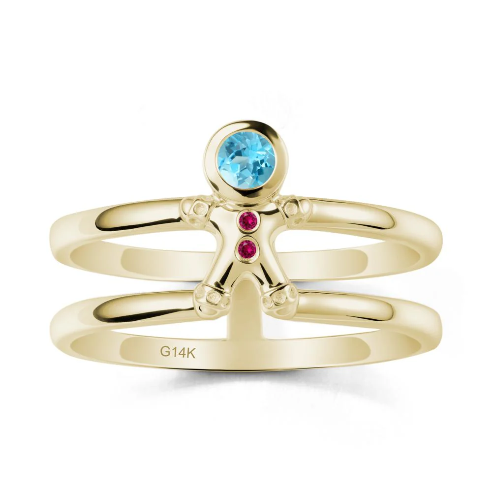 Double Band Round Swiss Blue Topaz and Ruby Ring - Image 3