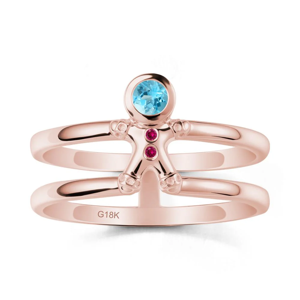 Double Band Round Swiss Blue Topaz and Ruby Ring - Image 4