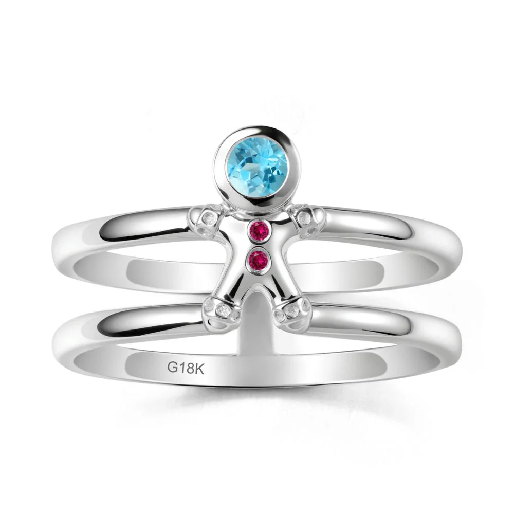 Double Band Round Swiss Blue Topaz and Ruby Ring - Image 5