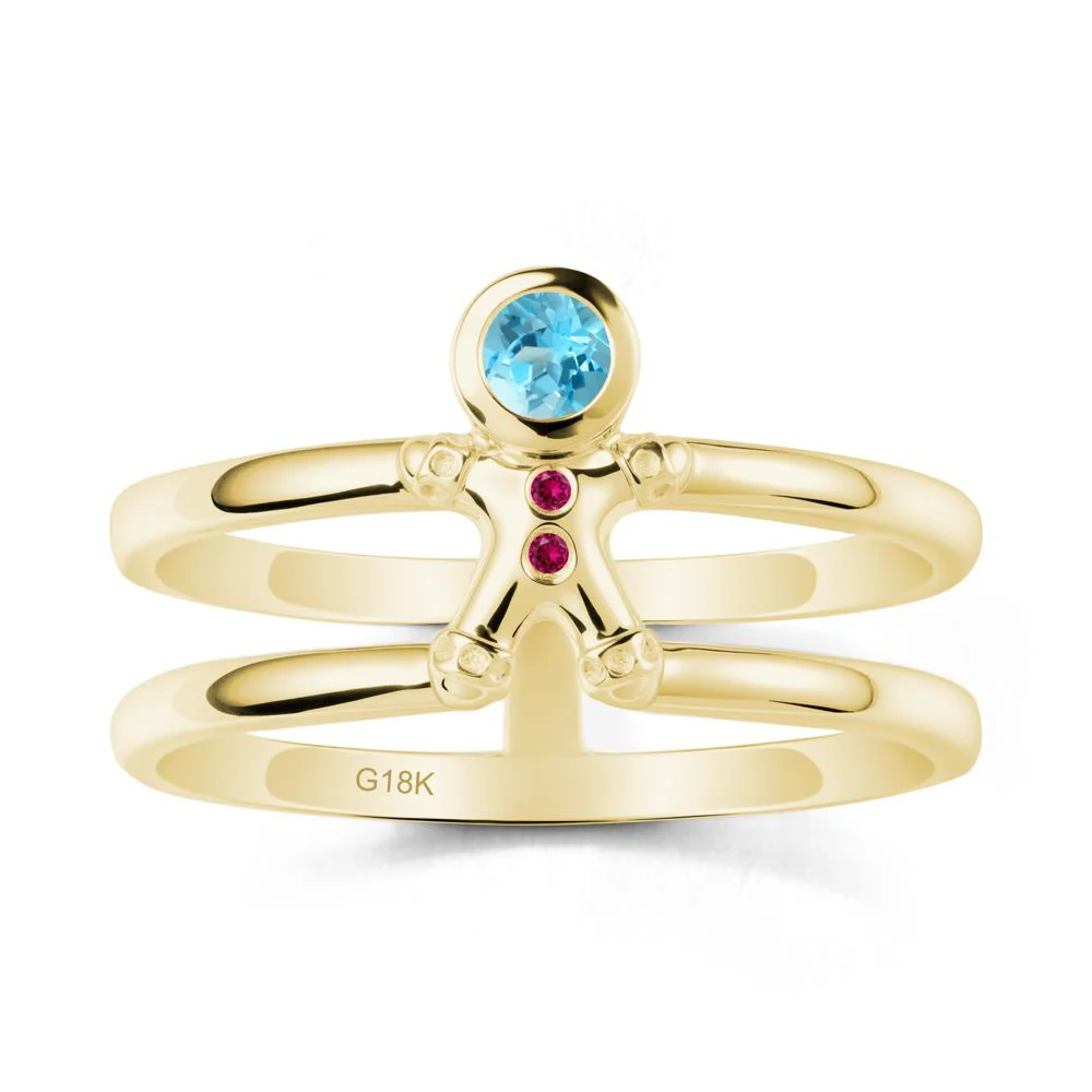 Double Band Round Swiss Blue Topaz and Ruby Ring - Image 6