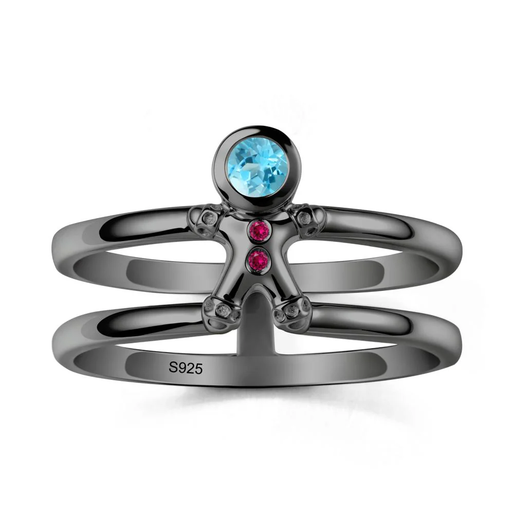 Double Band Round Swiss Blue Topaz and Ruby Ring - Image 7