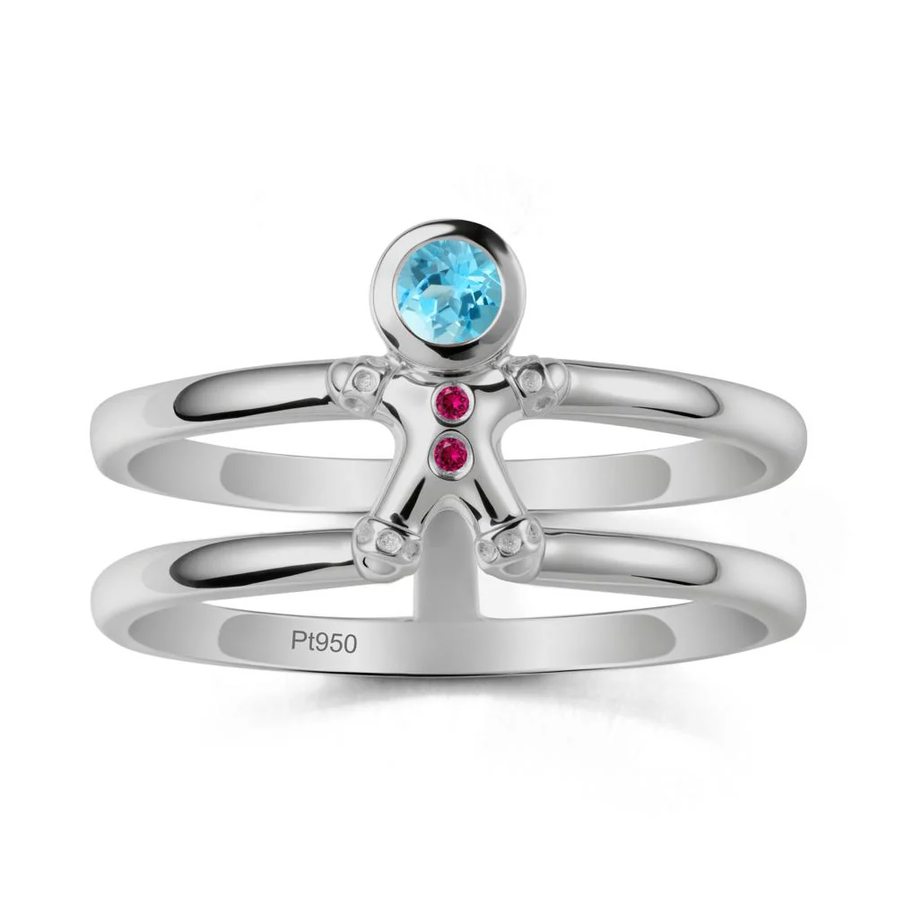 Double Band Round Swiss Blue Topaz and Ruby Ring - Image 8