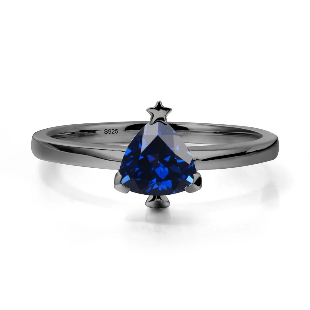 Christmas Tree Inspired Solitaire Sapphire Ring