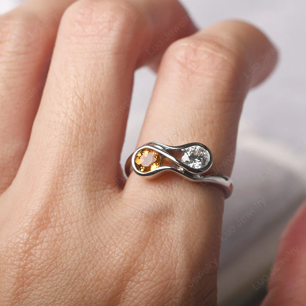 Citrine and Cubic Zirconia Double Stone Engagement Ring - Image 5