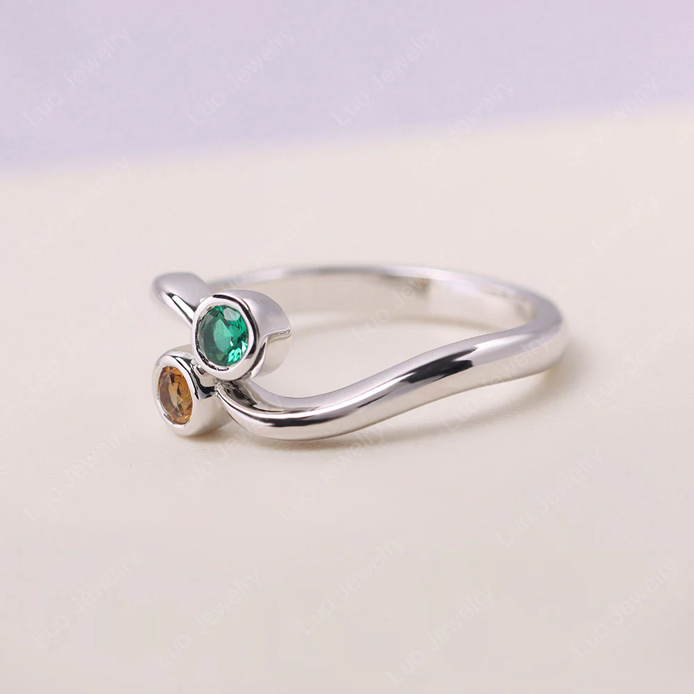Citrine and Emerald Two Stone Pinky Ring - Image 2