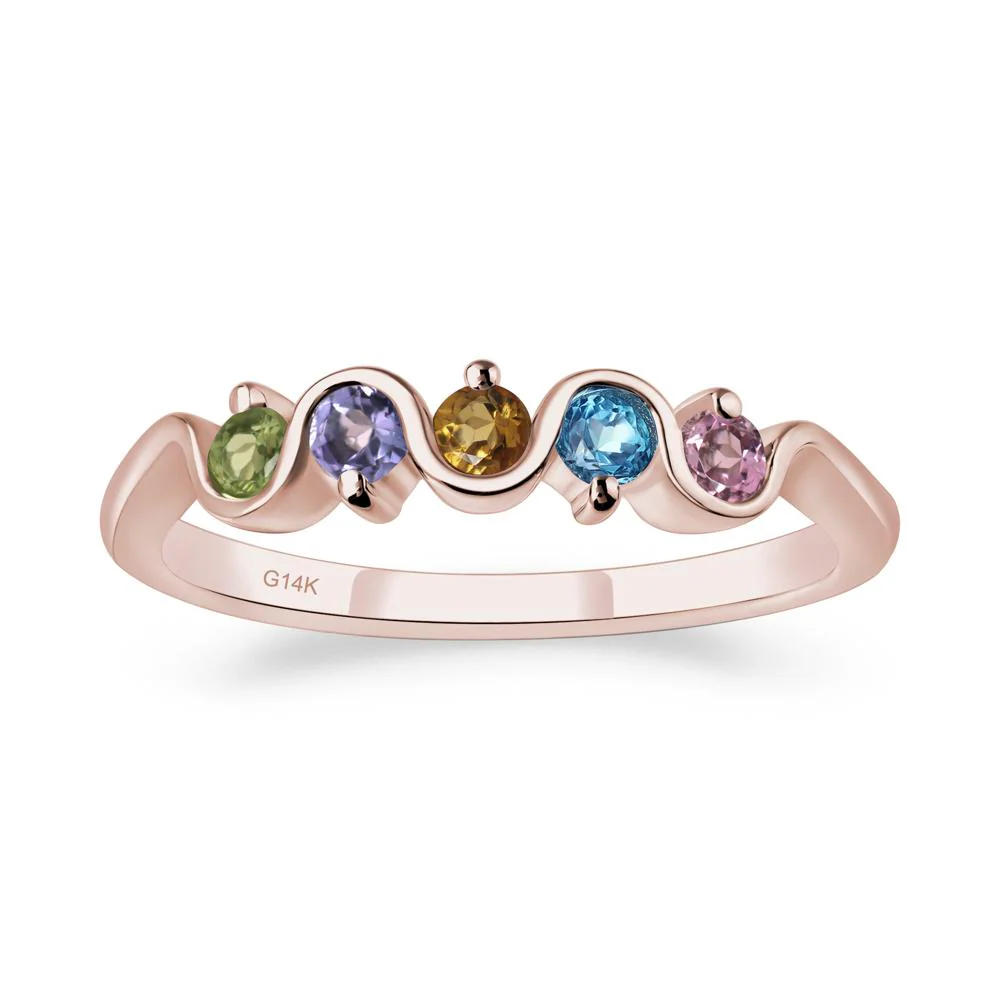 Citrine and Peridot and Swiss Blue Topaz and Tanzanite and Tourmaline Band Ring