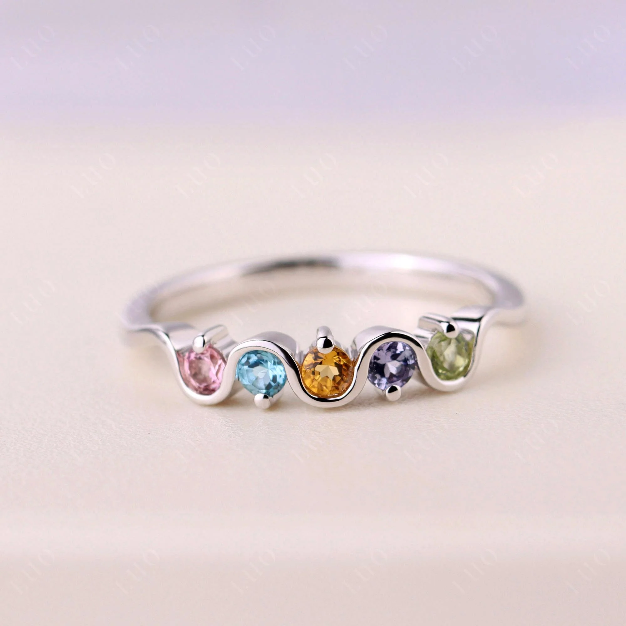 Citrine and Peridot and Swiss Blue Topaz and Tanzanite and Tourmaline Band Ring - Image 10