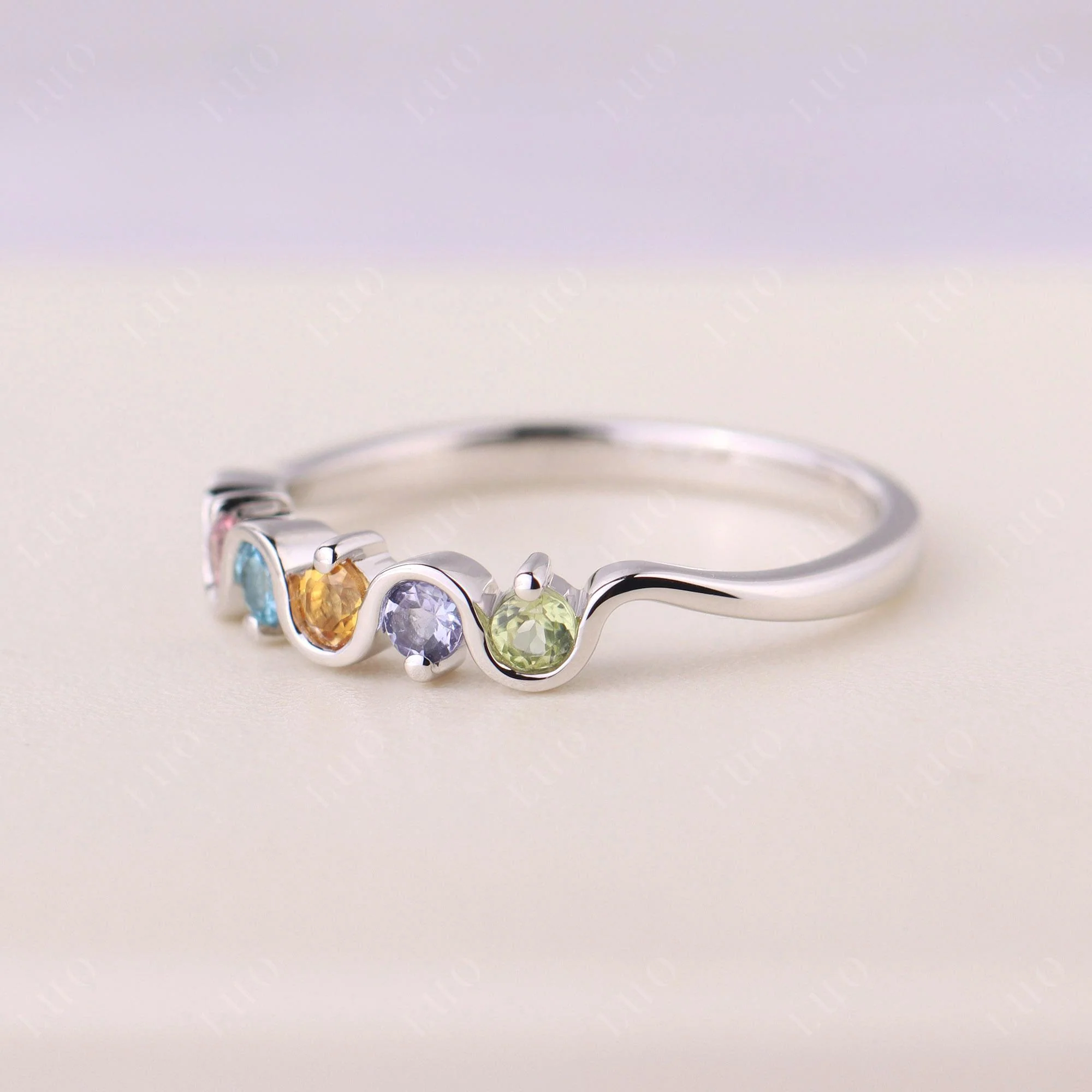 Citrine and Peridot and Swiss Blue Topaz and Tanzanite and Tourmaline Band Ring - Image 11