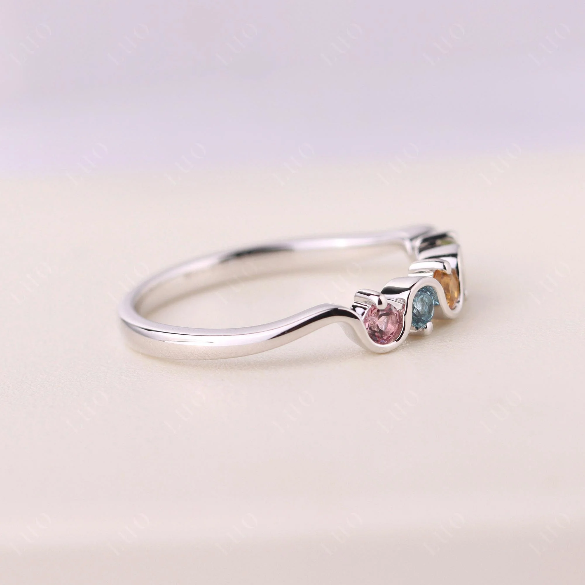 Citrine and Peridot and Swiss Blue Topaz and Tanzanite and Tourmaline Band Ring - Image 13