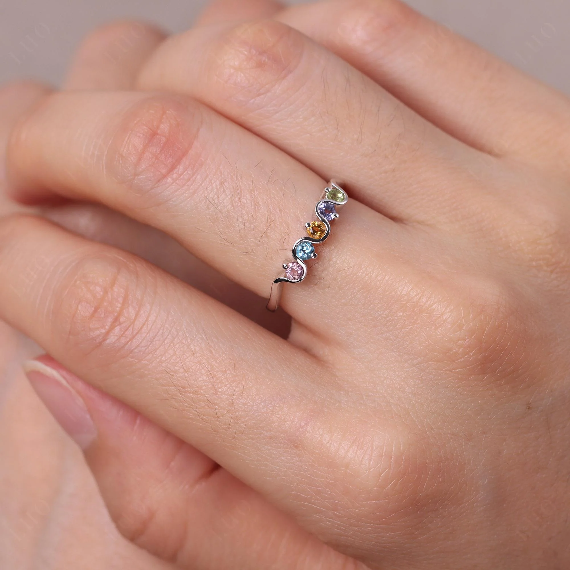 Citrine and Peridot and Swiss Blue Topaz and Tanzanite and Tourmaline Band Ring - Image 14