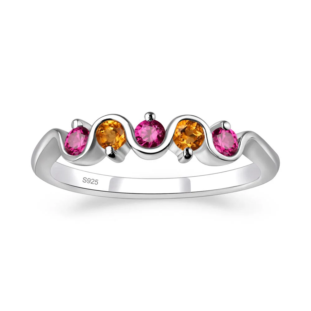 Citrine and Ruby Band Ring