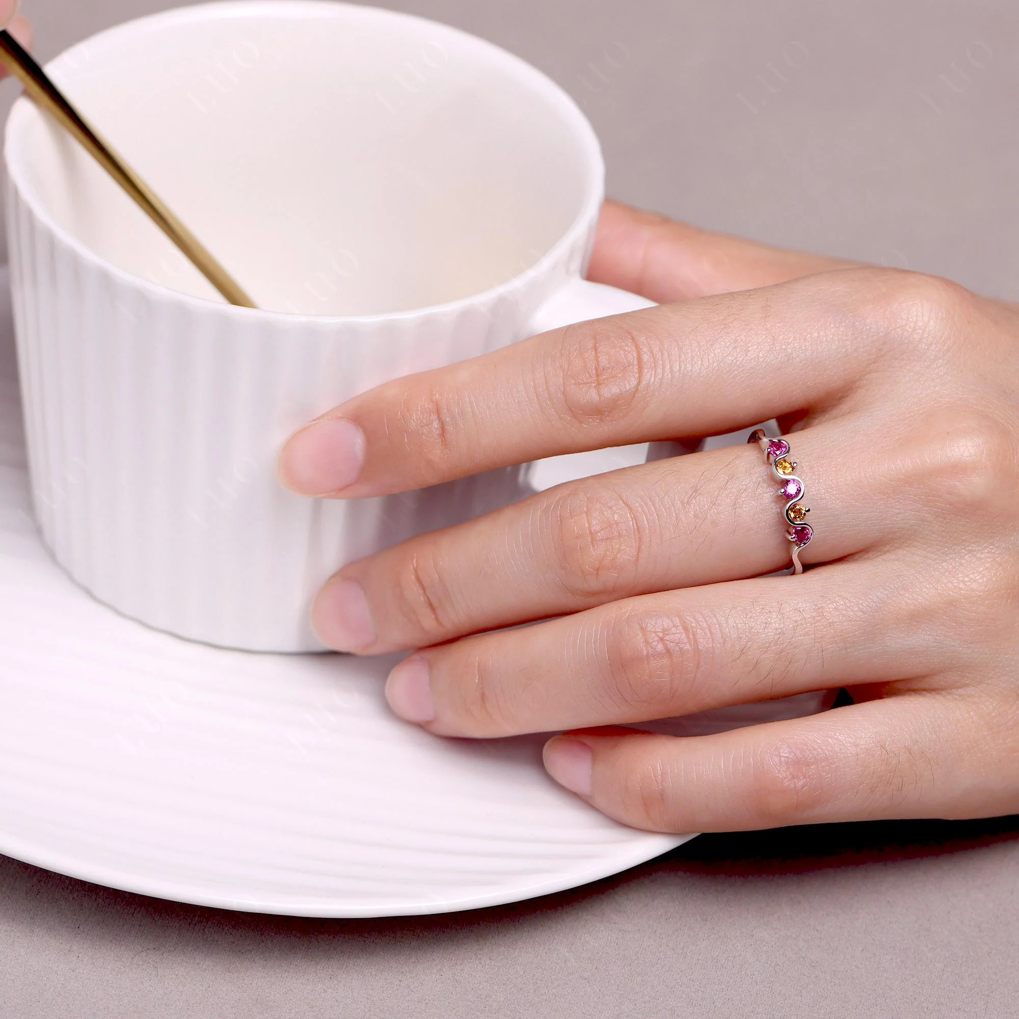 Citrine and Ruby Band Ring - Image 15