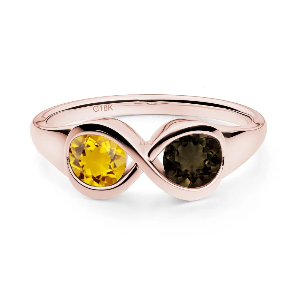 Citrine and Smoky Quartz Toi Et Moi Infinity Ring - Image 5