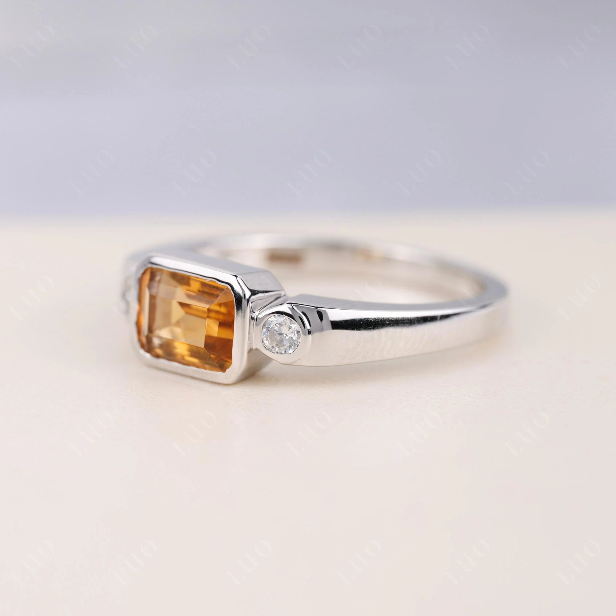 Citrine Bezel Emerald Cut Ring - Image 2