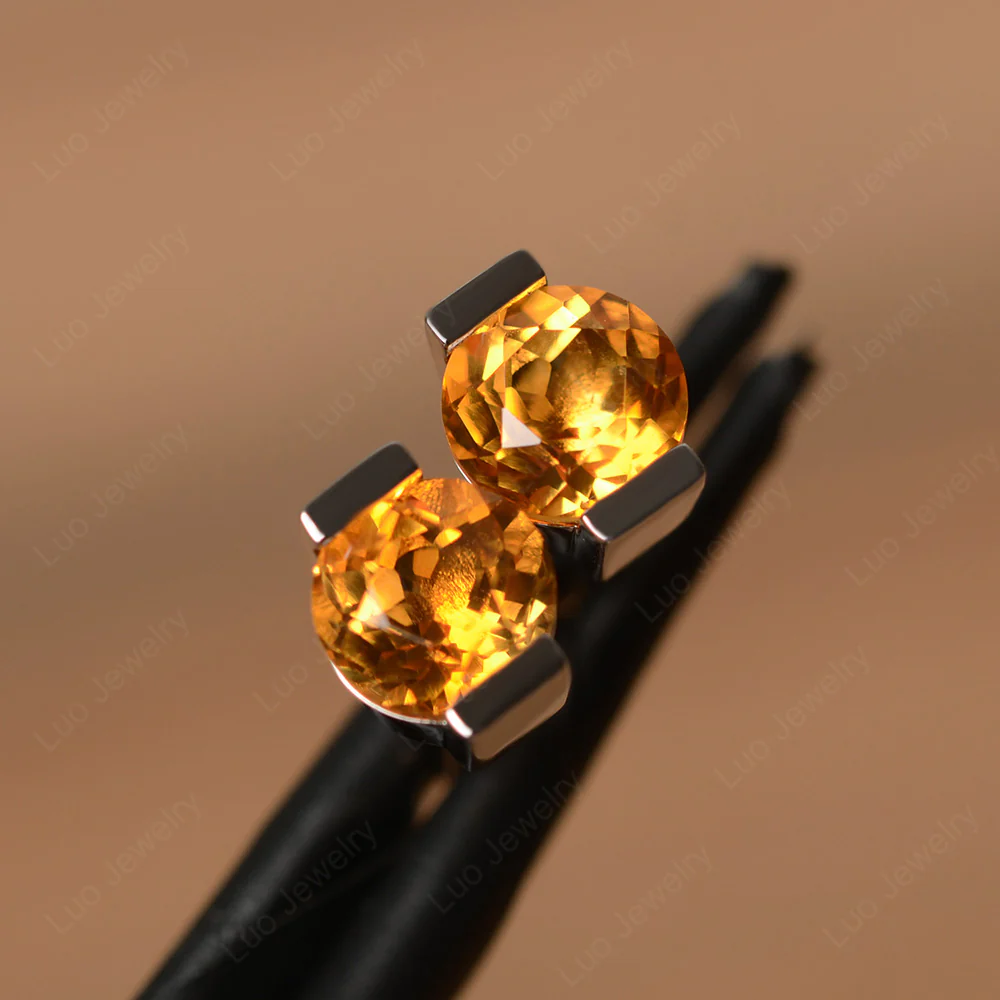 Citrine Bezel Set Stud Earrings - Image 3