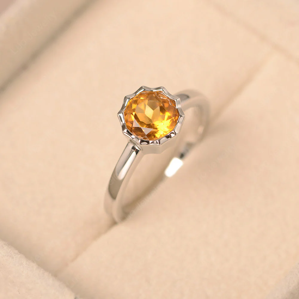 Citrine Bezel Solitaire Decagon Ring - Image 2