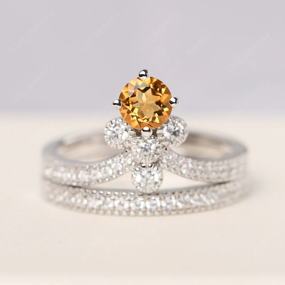 Citrine Milgrain Bridal Ring Set