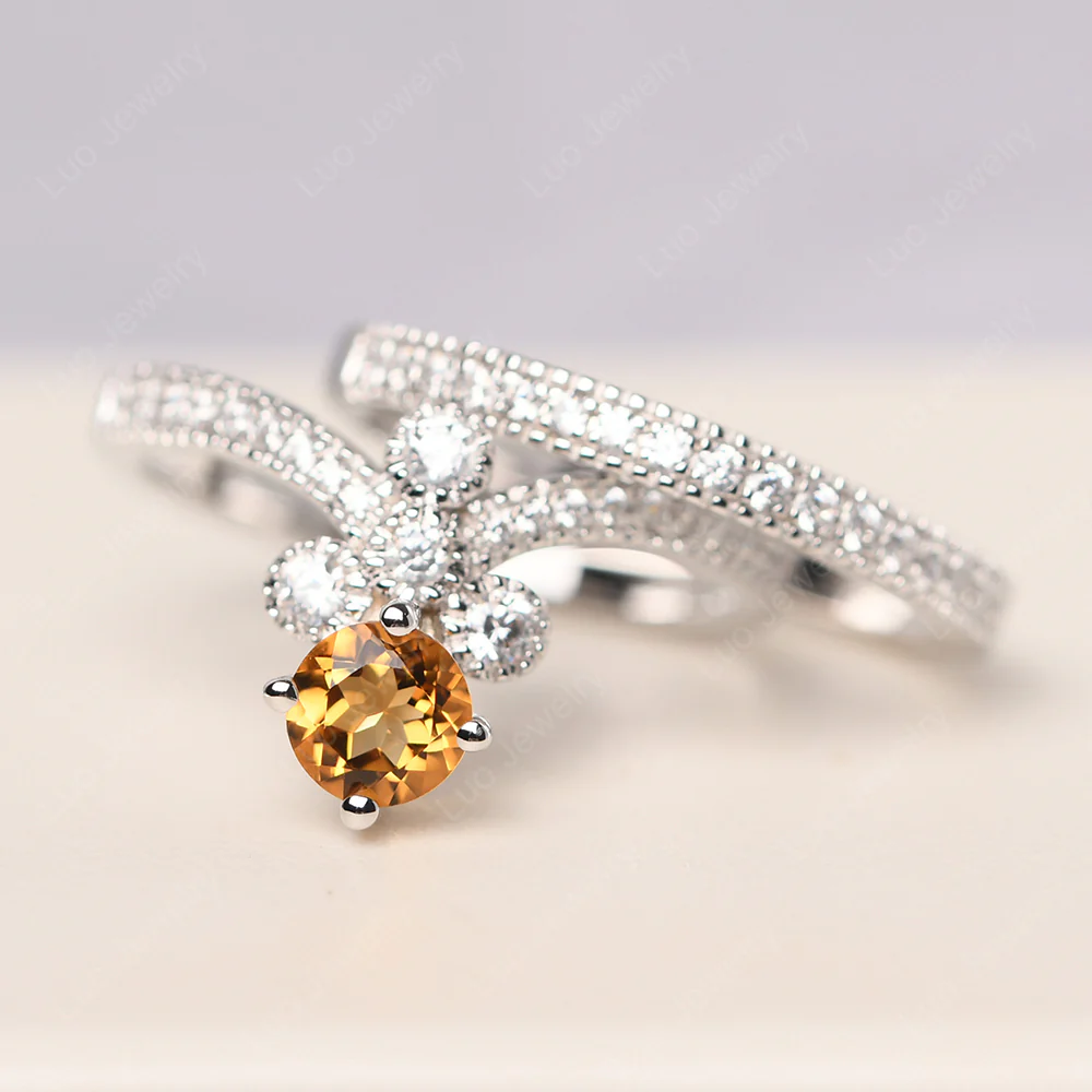 Citrine Milgrain Bridal Ring Set - Image 2