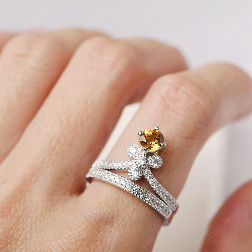 Citrine Milgrain Bridal Ring Set - Image 5