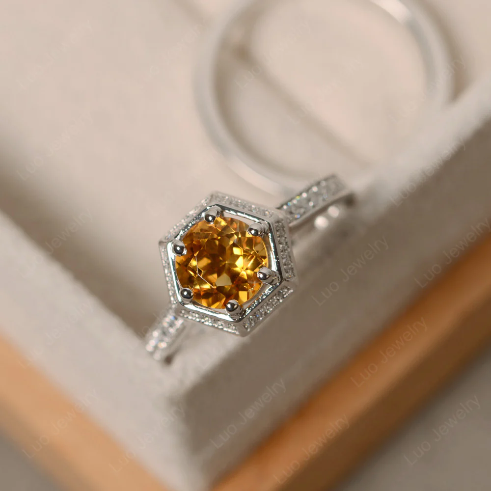 Citrine Hexagon Bridal Set Rings - Image 2