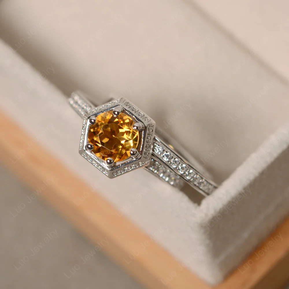 Citrine Hexagon Bridal Set Rings - Image 3