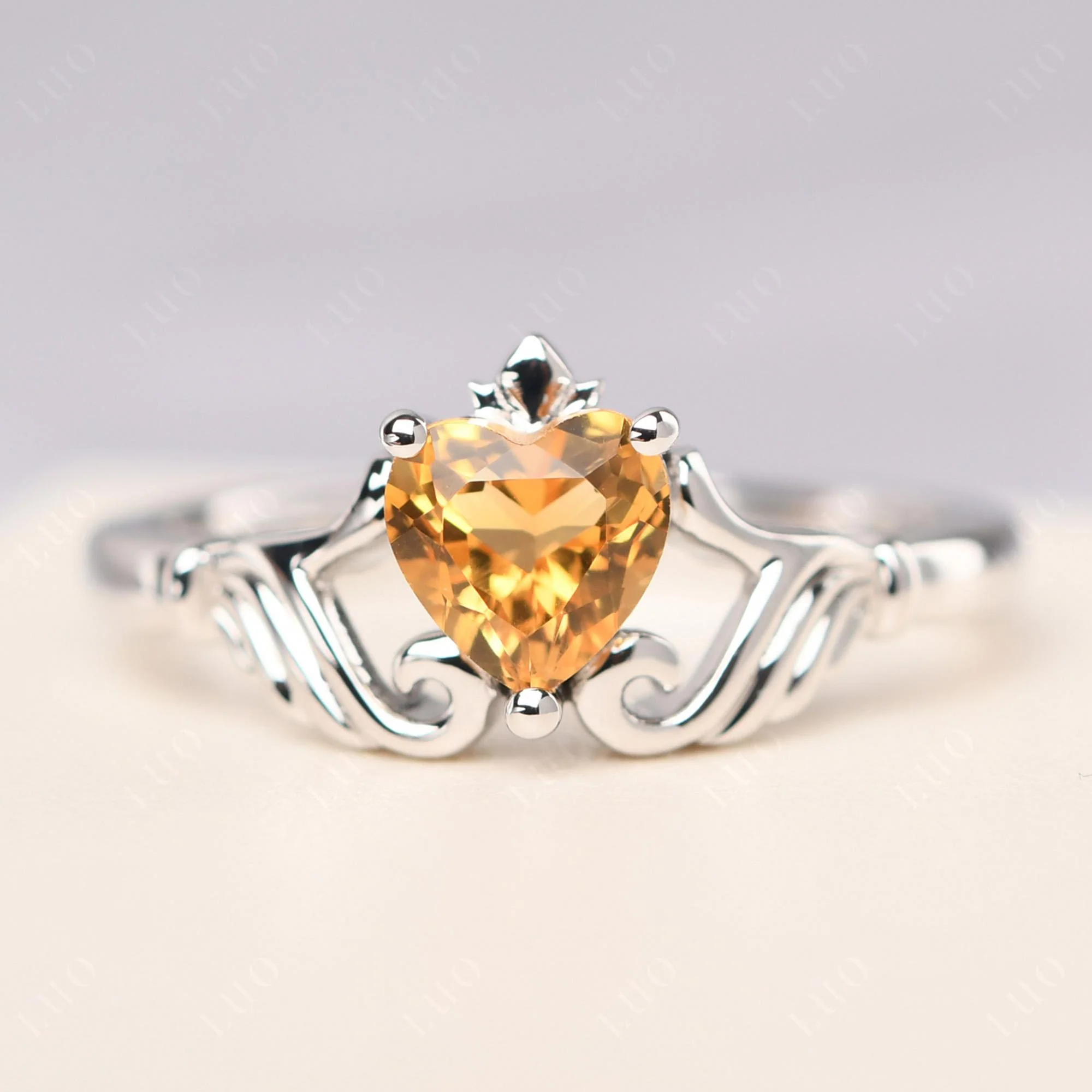 Heart Shaped Citrine Claddagh Ring - Image 29
