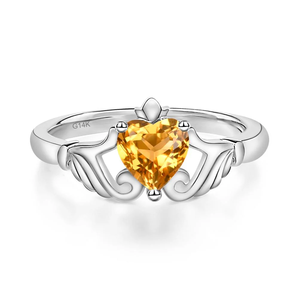 Heart Shaped Citrine Claddagh Ring - Image 3