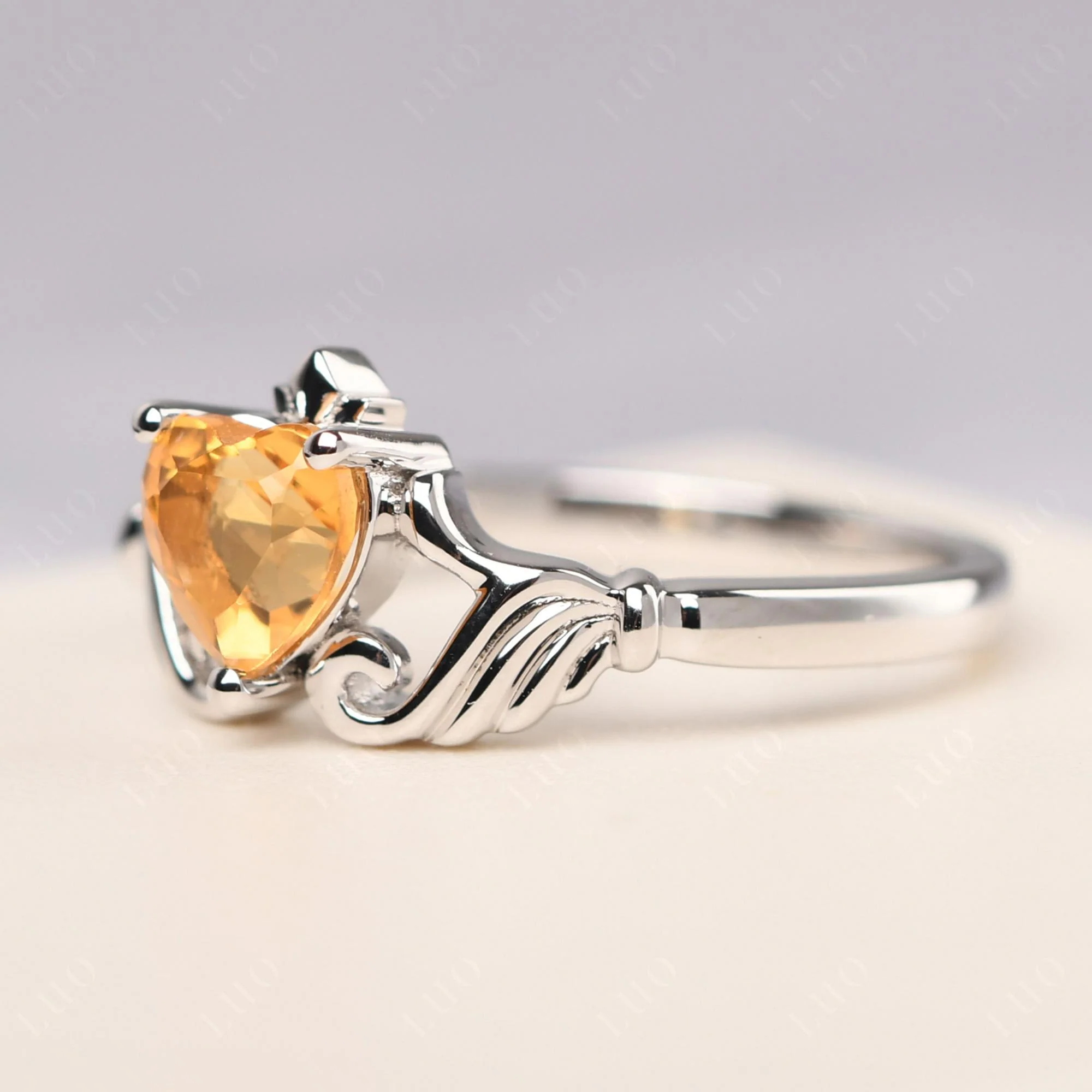 Heart Shaped Citrine Claddagh Ring - Image 30