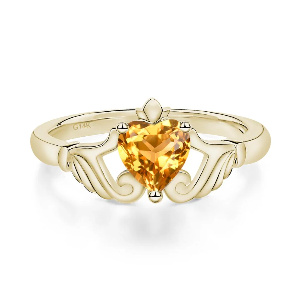 Heart Shaped Citrine Claddagh Ring - Image 4