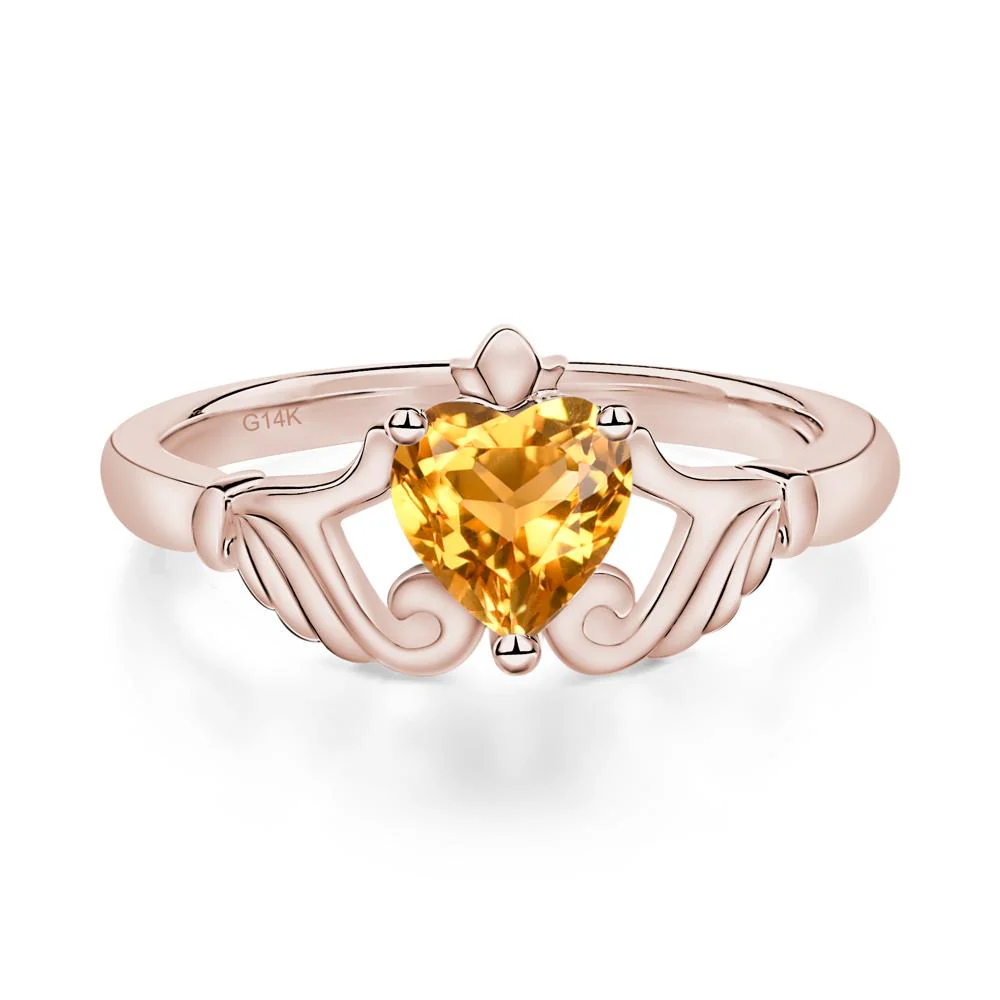 Heart Shaped Citrine Claddagh Ring - Image 5