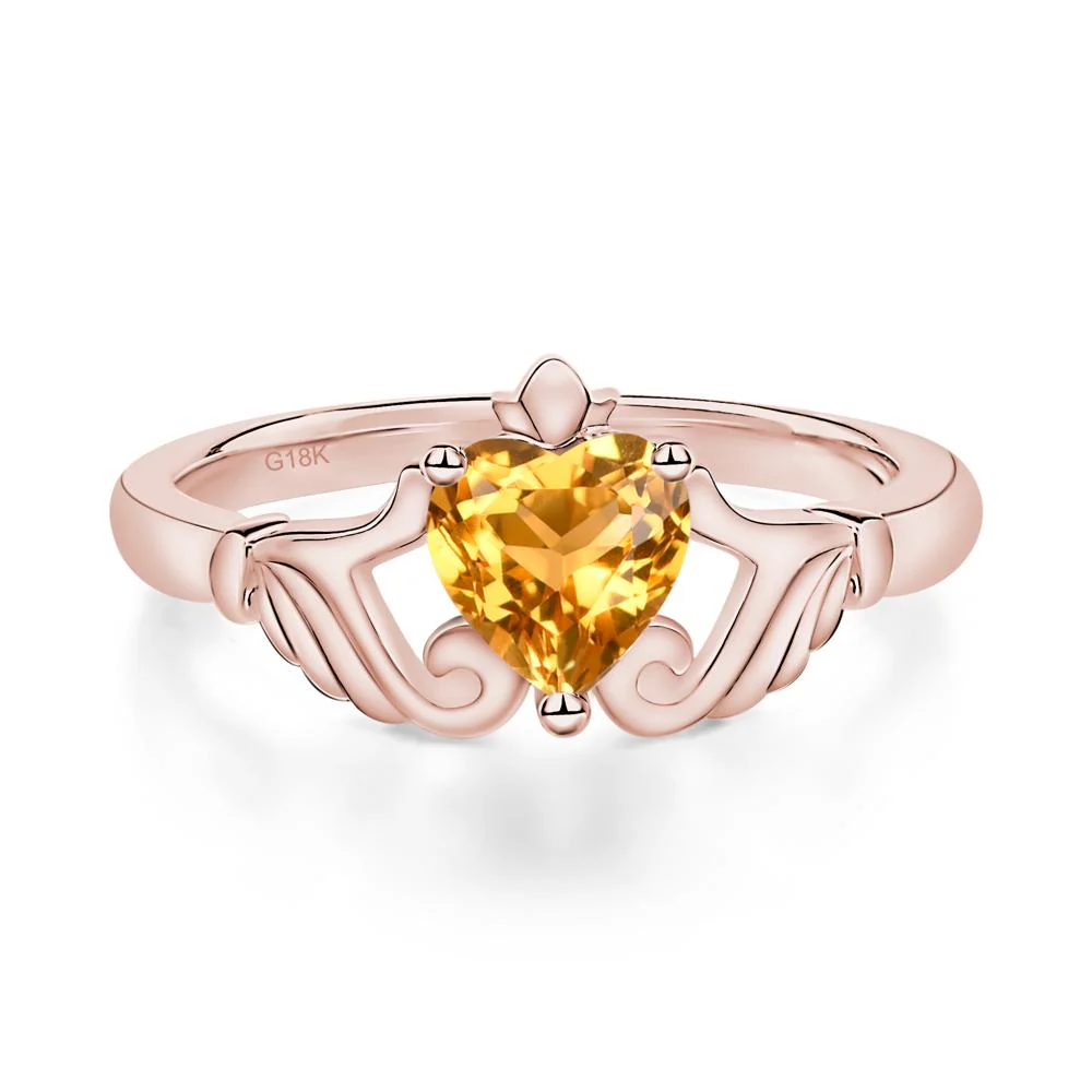 Heart Shaped Citrine Claddagh Ring - Image 8