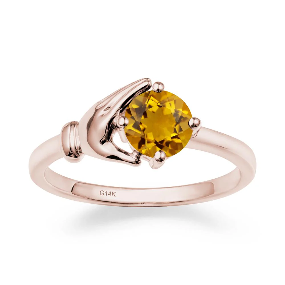 Citrine Cupping Hand Ring In 14K Gold - Image 2