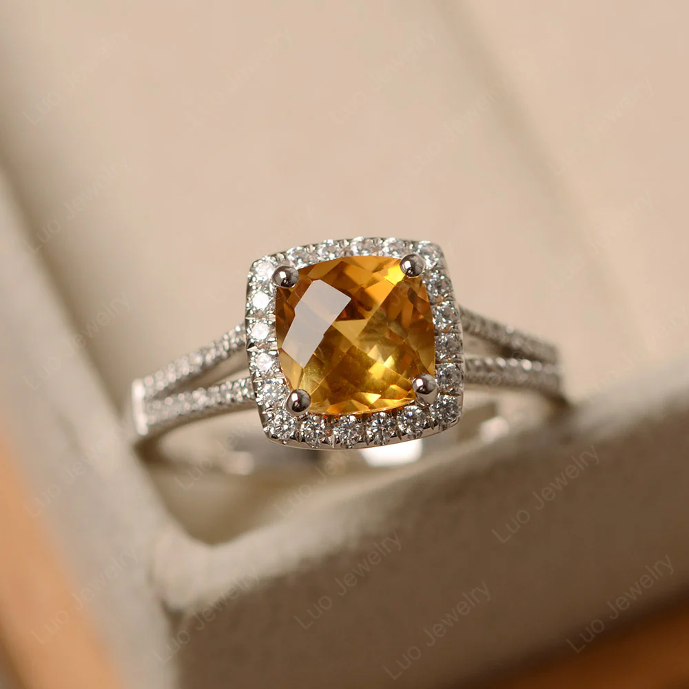 Citrine Cathedral Cushion Cut Engagement Ring