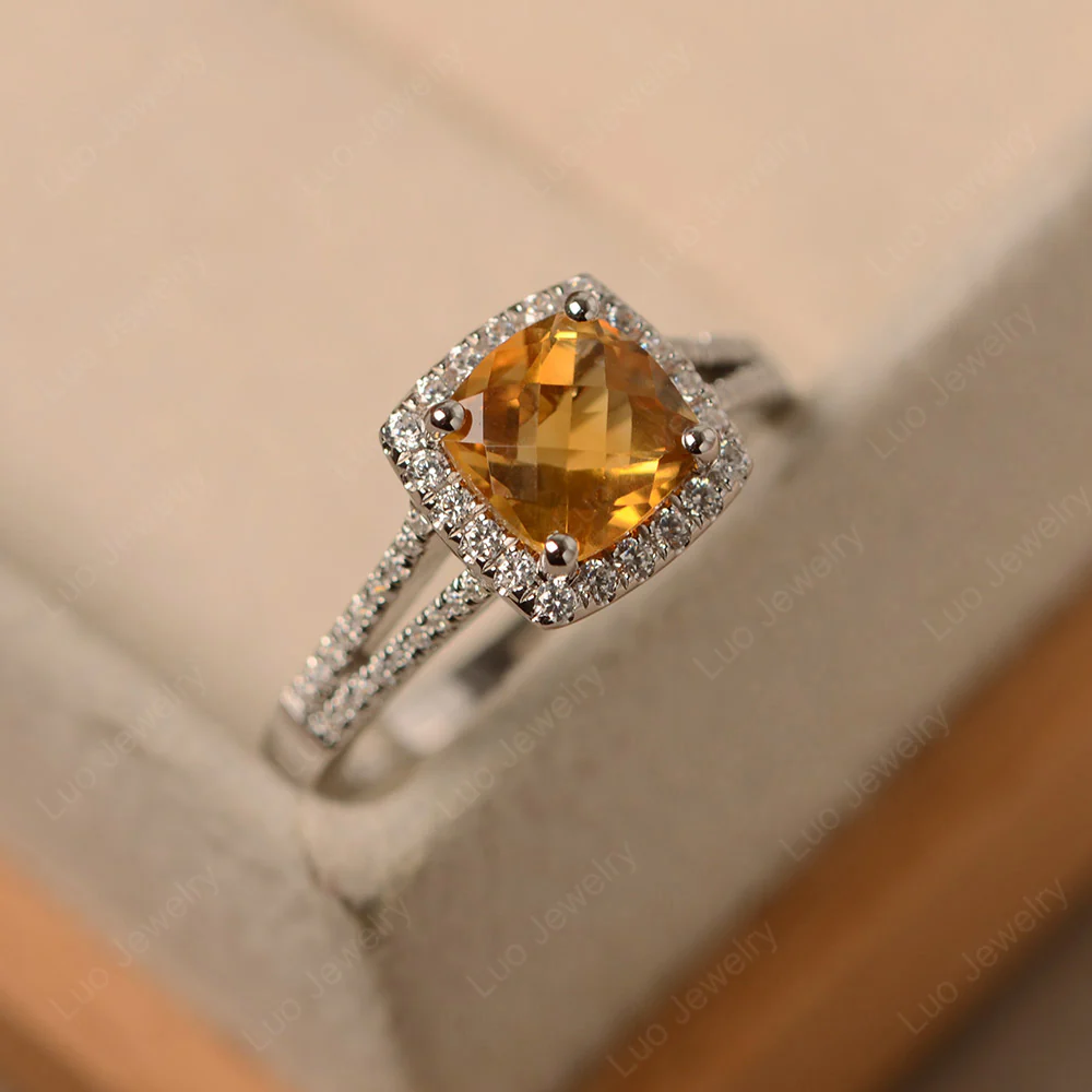 Citrine Cathedral Cushion Cut Engagement Ring - Image 2