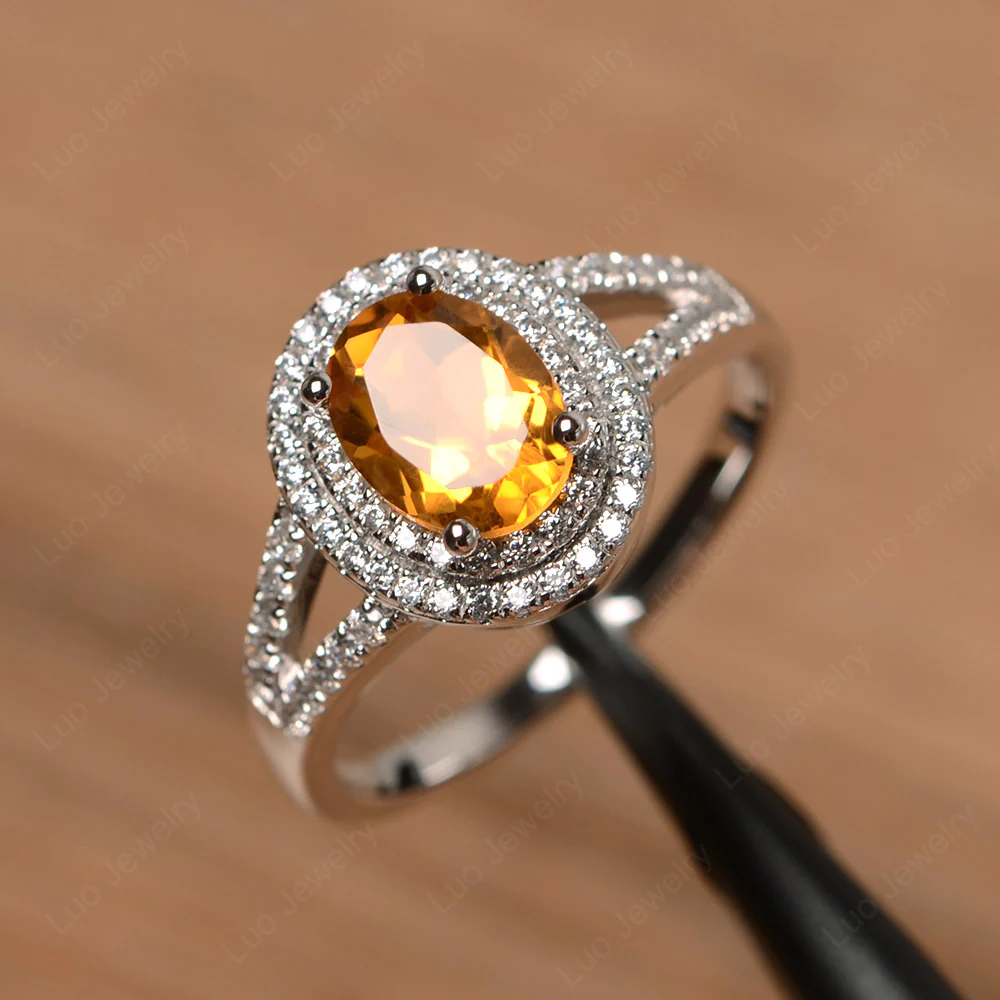 Citrine Double Halo Ring
