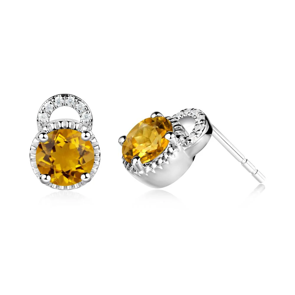 Citrine Earrings with Sculpted Halo - Image 6