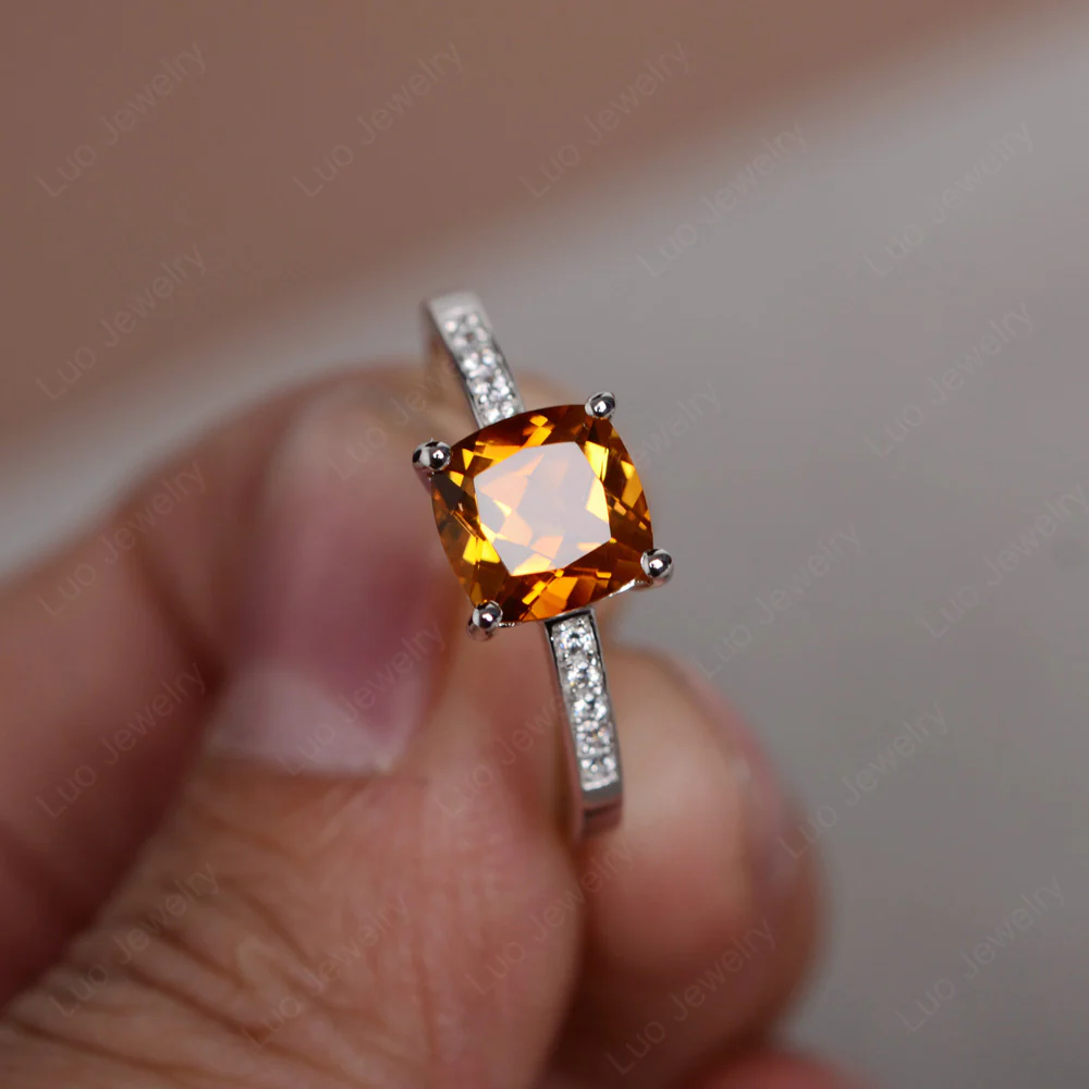 Simple Cushion Cut Citrine Promise Ring