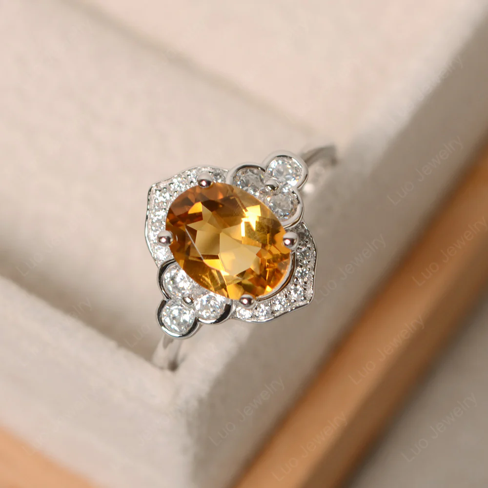 Oval Art Deco Citrine Engagement Ring - Image 2