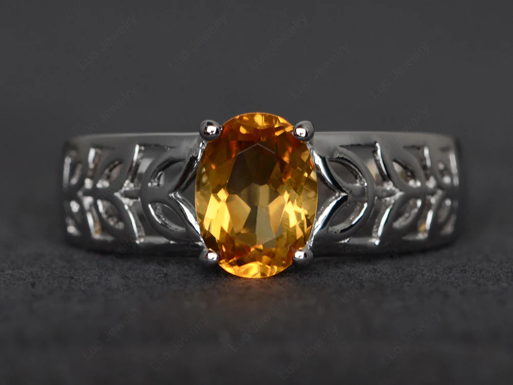 Citrine Leaf Solitaire Ring