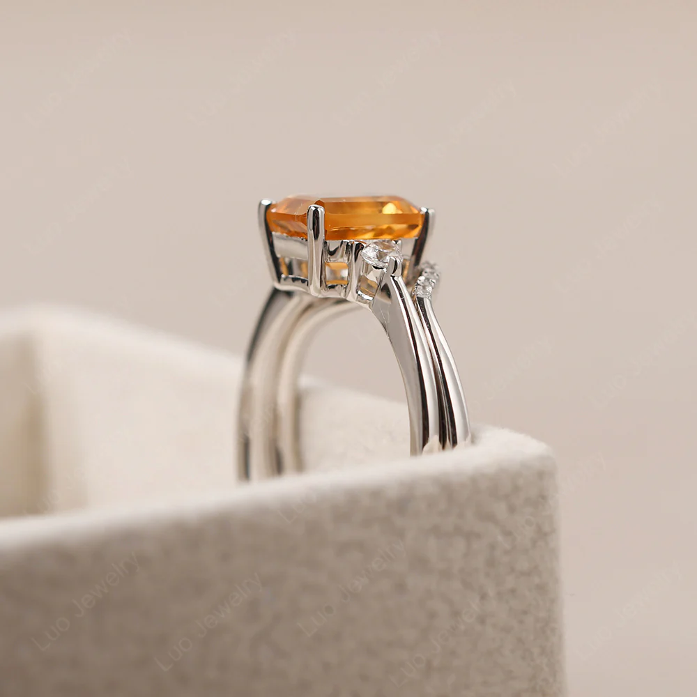Citrine Emerald Cut Ring with Band - Image 5