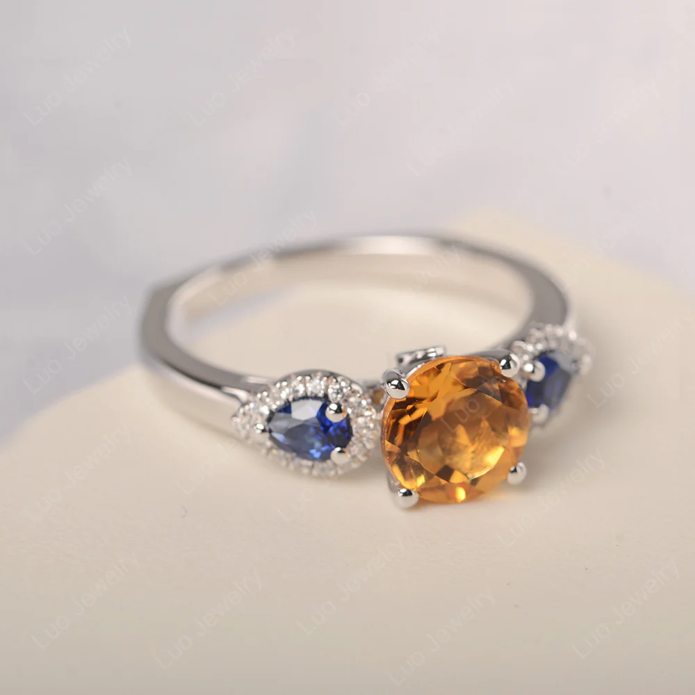 Euro Shank Citrine and Sapphire Ring - Image 2