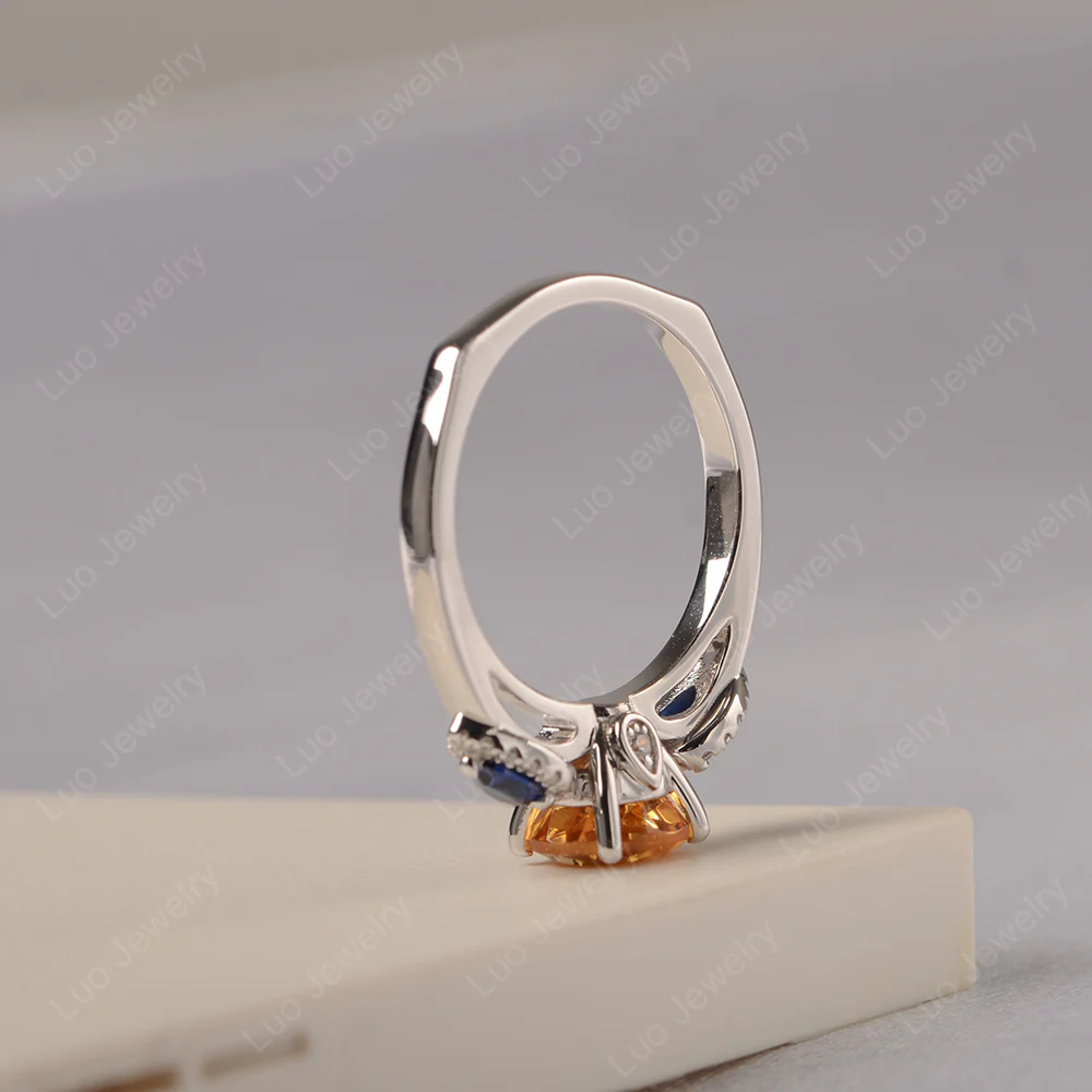 Euro Shank Citrine and Sapphire Ring - Image 4